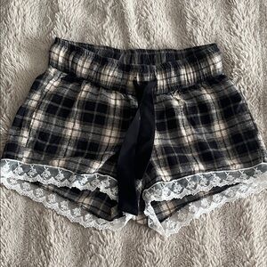 La Vie En Rose Plaid lace PJ shorts